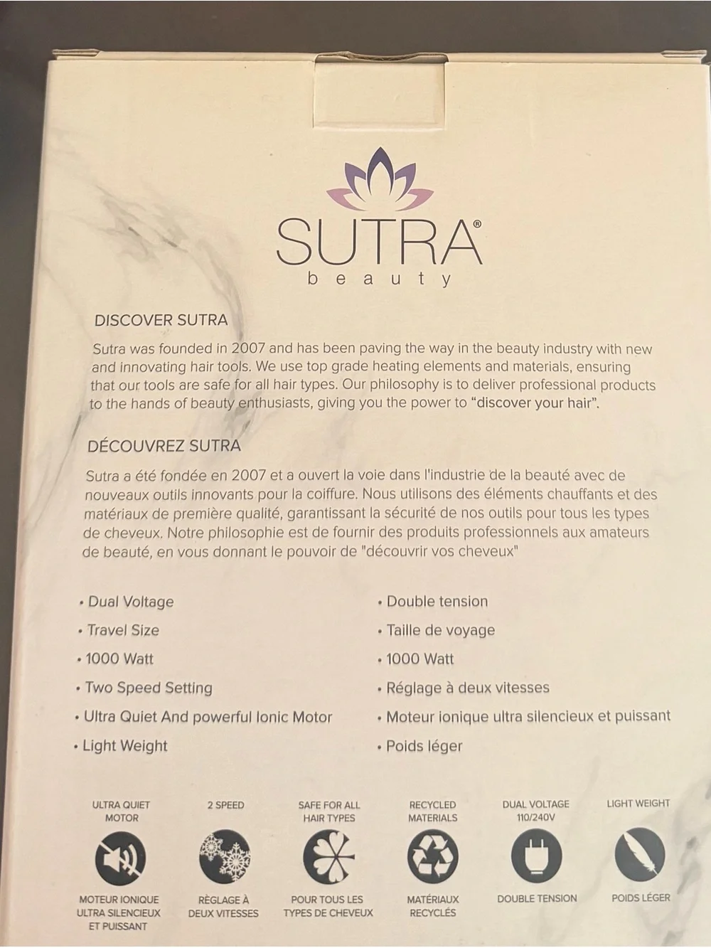 New SUTRA Beauty Marble Travel Hair Dryer with 2 attachments